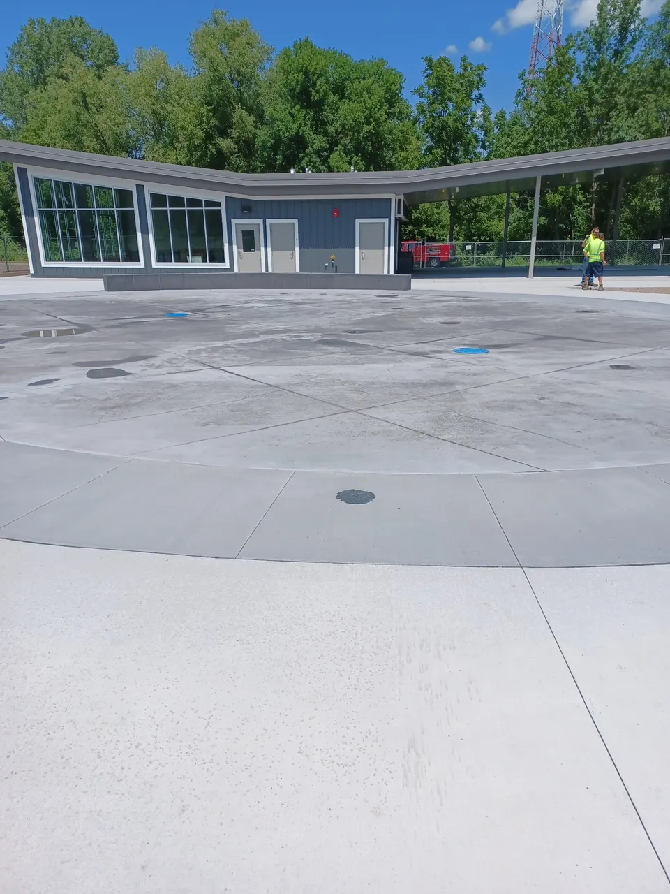 Wide view of finished commercial concrete flatwork